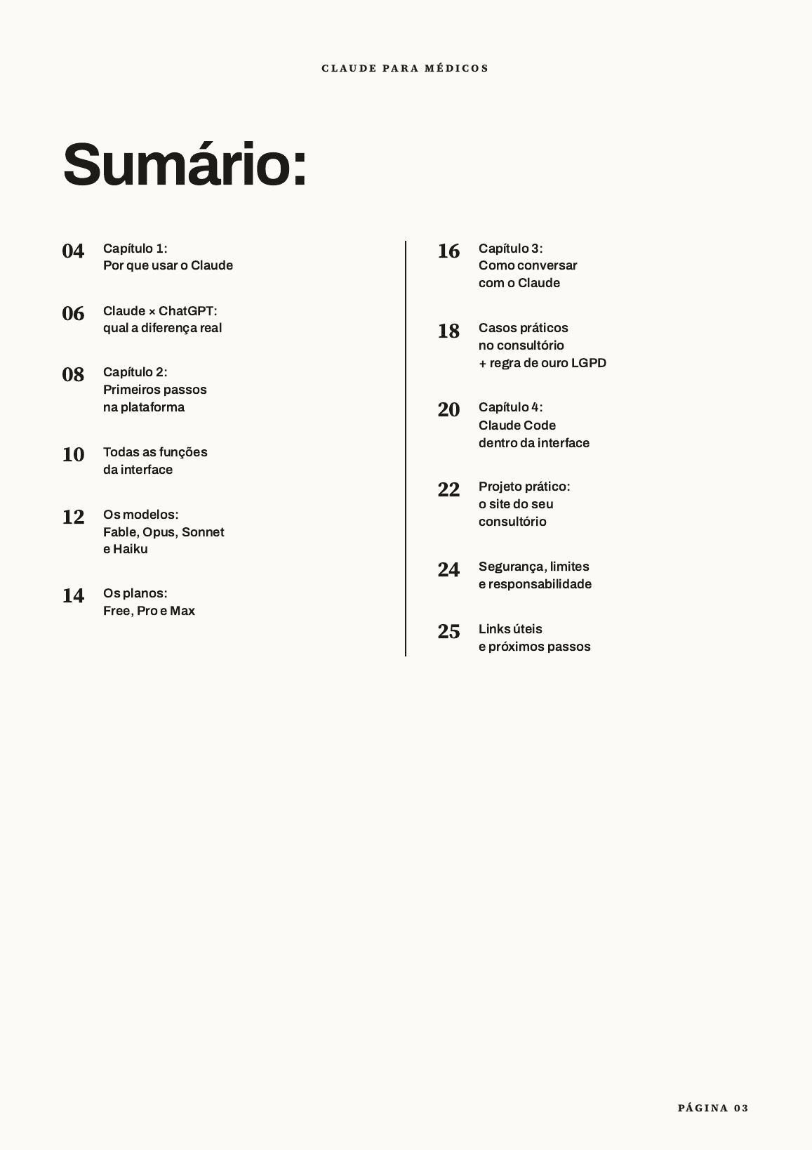 Sumário do e-book Claude para Médicos