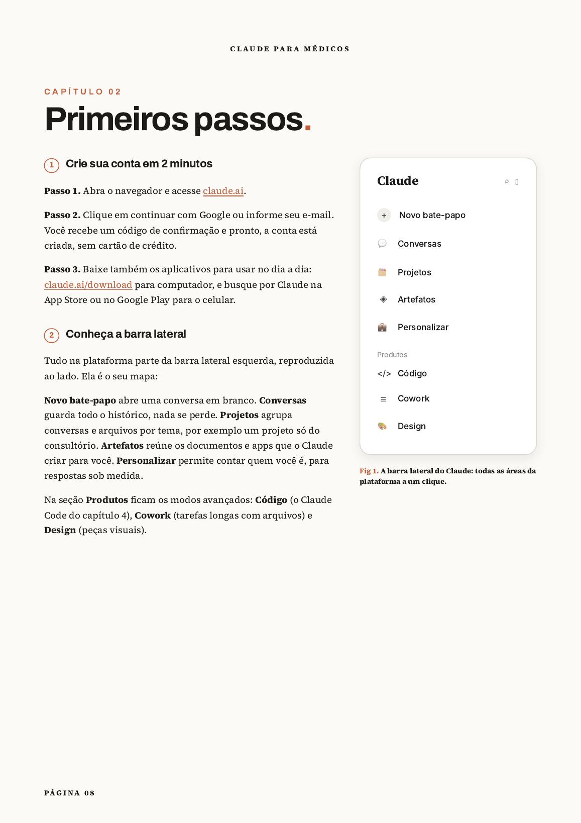 Página Primeiros passos do e-book