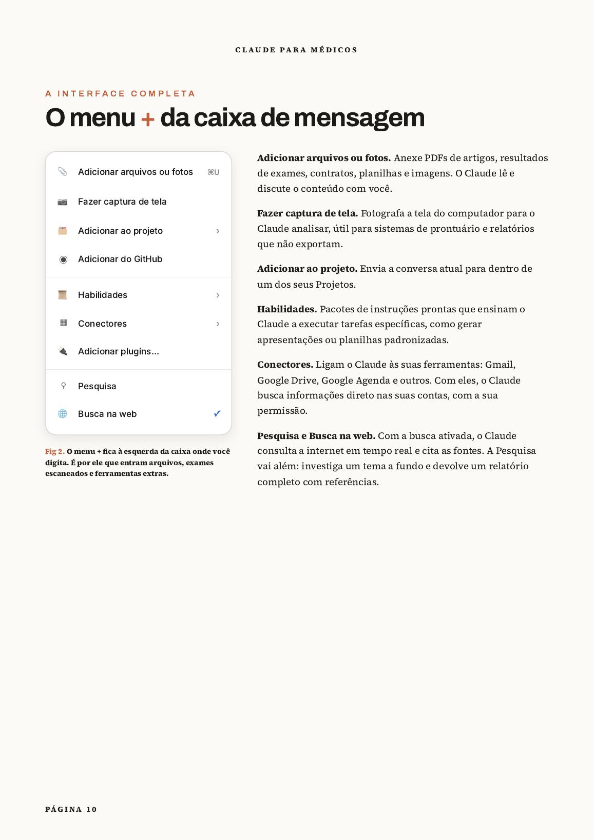 Página do e-book explicando a interface do Claude